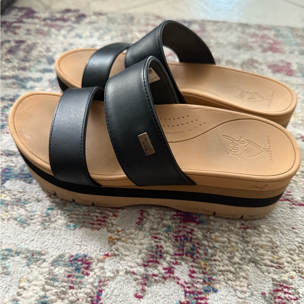 Reef Black and Tan Slide cushion wedge Sandals